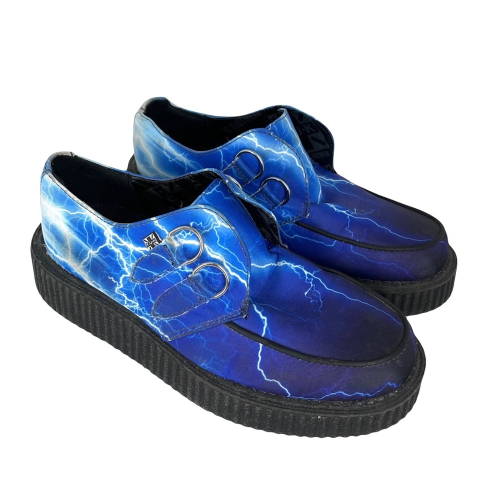 TUK Blue & Black Lightening Pattern Platform Creepers Shoes Womens Size 9